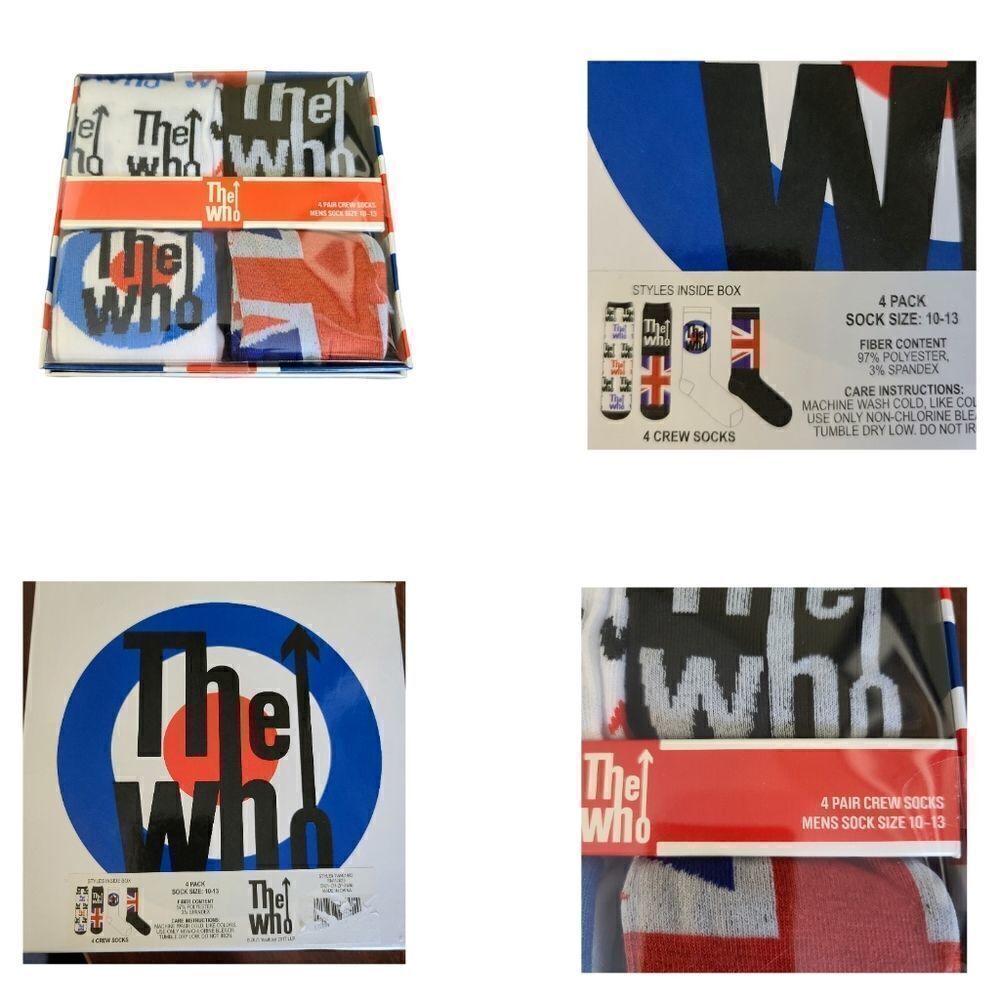 The Who NIB Crew Soxks 10-13 4 pair in box